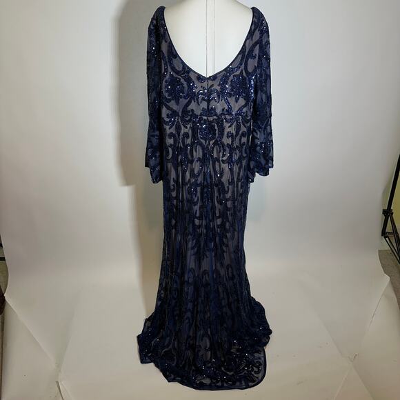 NWT R&M Richards Blue Sequin Embellished Bell-Sleeve Gown Womens Plus Size 20W - Picture 10 of 15
